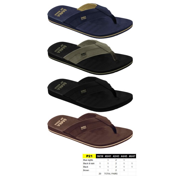 P21 - Tongs tissu - du 38 au 47 - 4 couleurs - 20 paires